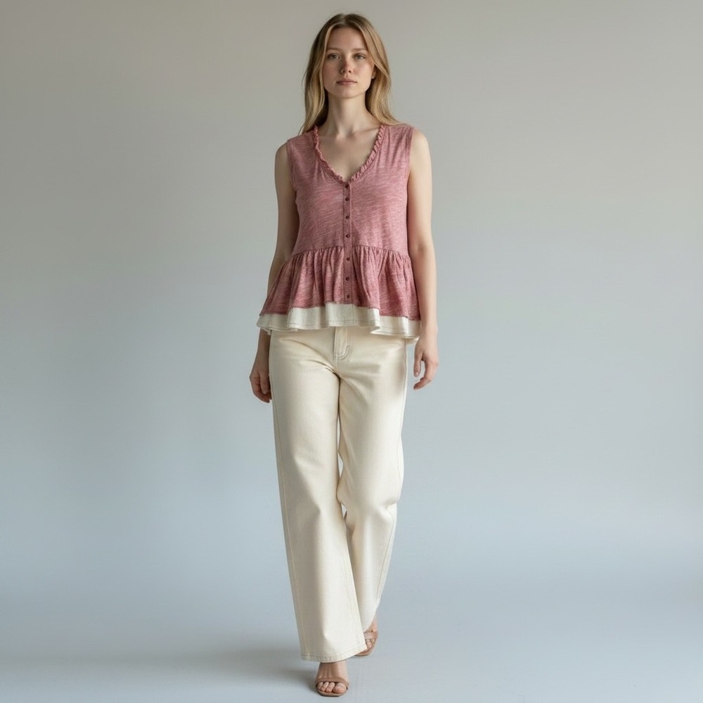 Anthropologie Pilcro Peplum Tank Women S Rose Striped Cottagecore Chic NWT $79